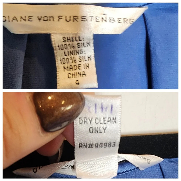 Diane Von Furstenberg Silk Blue Mini Dress Size 4 Ruffle Hem Bubble Sleeves - Picture 3 of 16